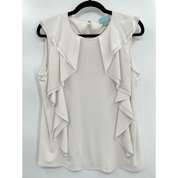 CECE White Sleeveless Ruffle Blouse Top Size L - Picture 1 of 4